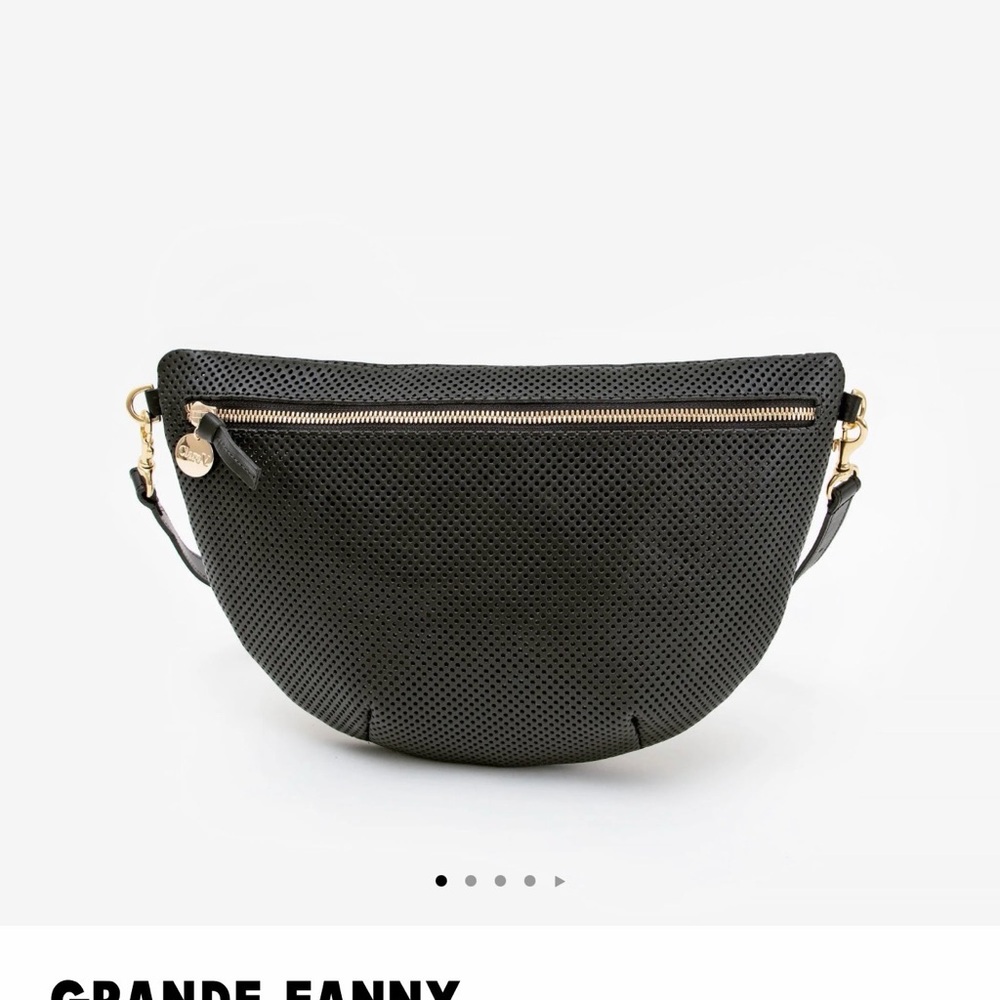 Clare V. Grande Fanny Black Perforated Crossbody Bag
